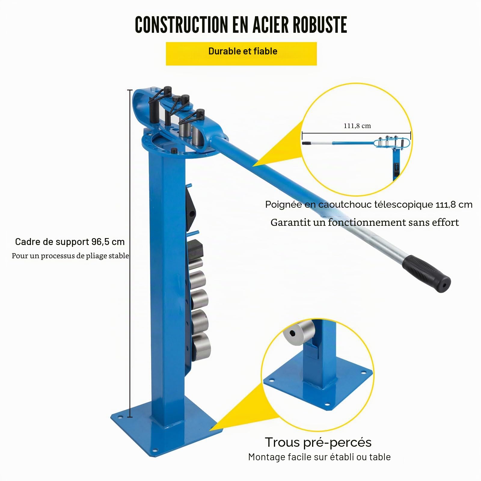 VEVOR Cintreuse Manuelle Presse de plancher en métal type de sol 7 matrices Poignée télescopique montable de 1-3 "