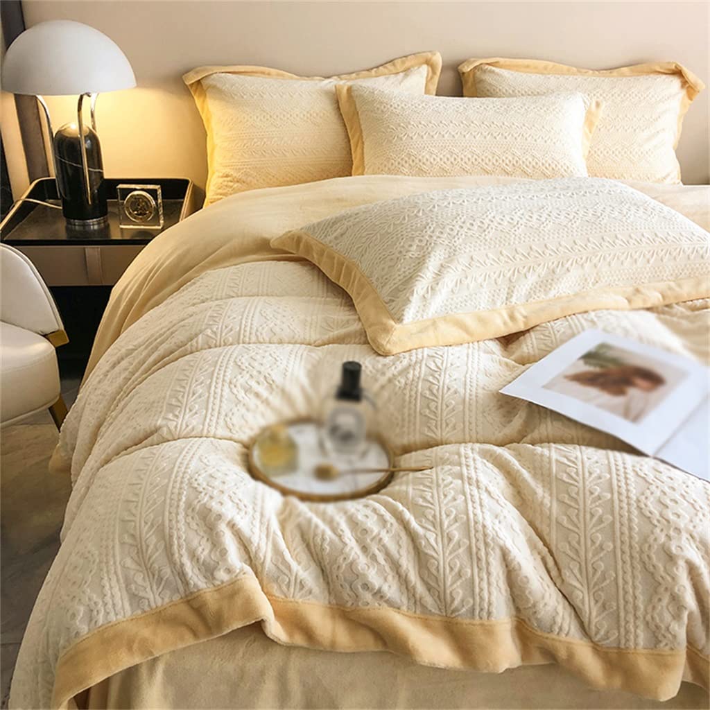 Cama Juego de Cuatro Piezas Velvet Tallado Invierno Espesado Tibio Tibio de Doble Cara Cubierta de Almohadilla de Almohadilla de Camisa de Terciopelo