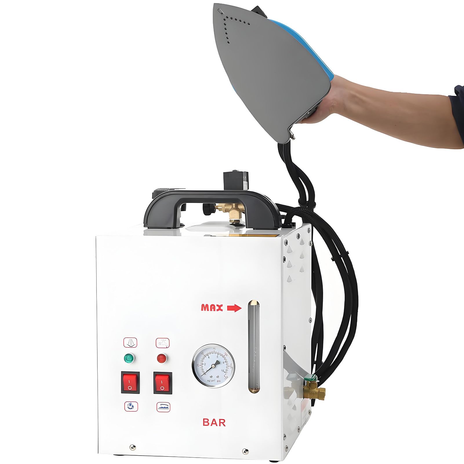 FHRKA 2400W Professional Iron Station,Industrial Stainless Steel Clothes Iron Steamer,Handheld Steam Boiler with Pressure Gauge