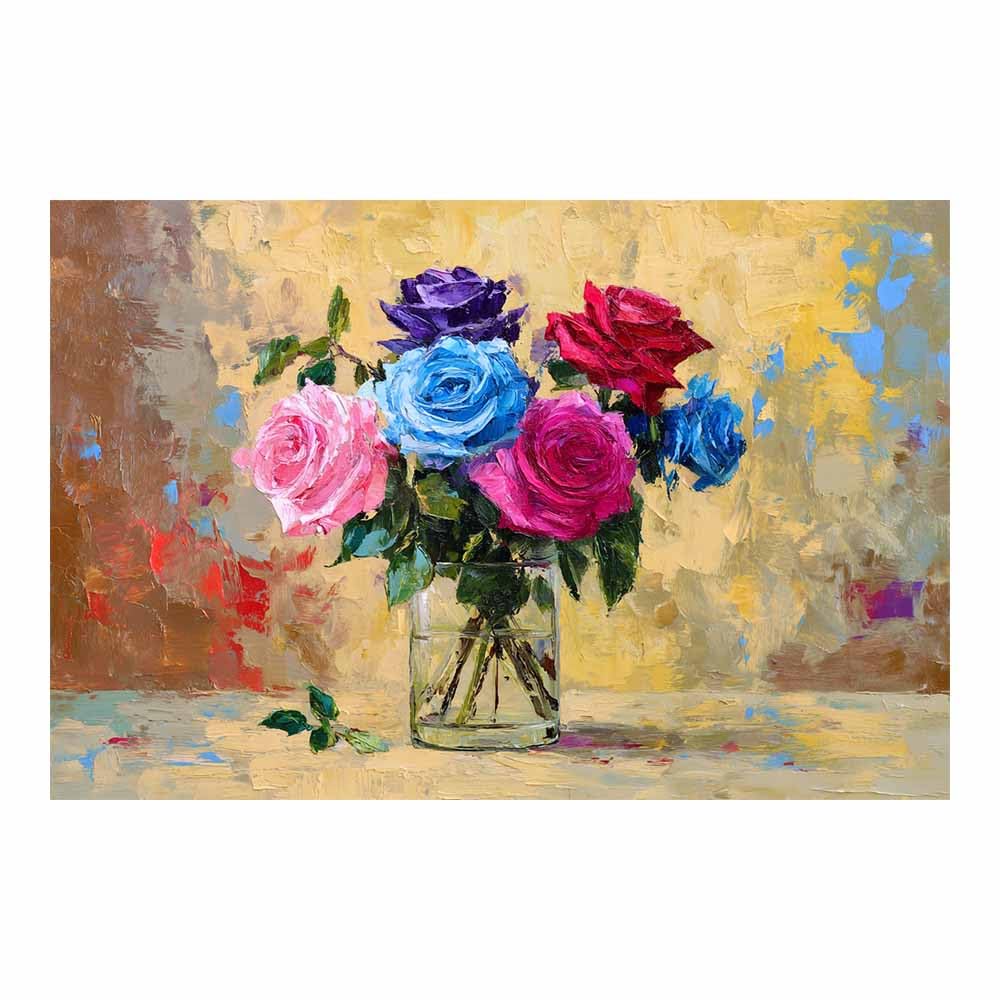 Hoqiu Multicolor Botanical Prints Colorful Ros Vase Art Artwork, Wall Decoration Living Room Bedroom Hallway Stairs Decoration.(Multicolor)-60X80cm Unframed