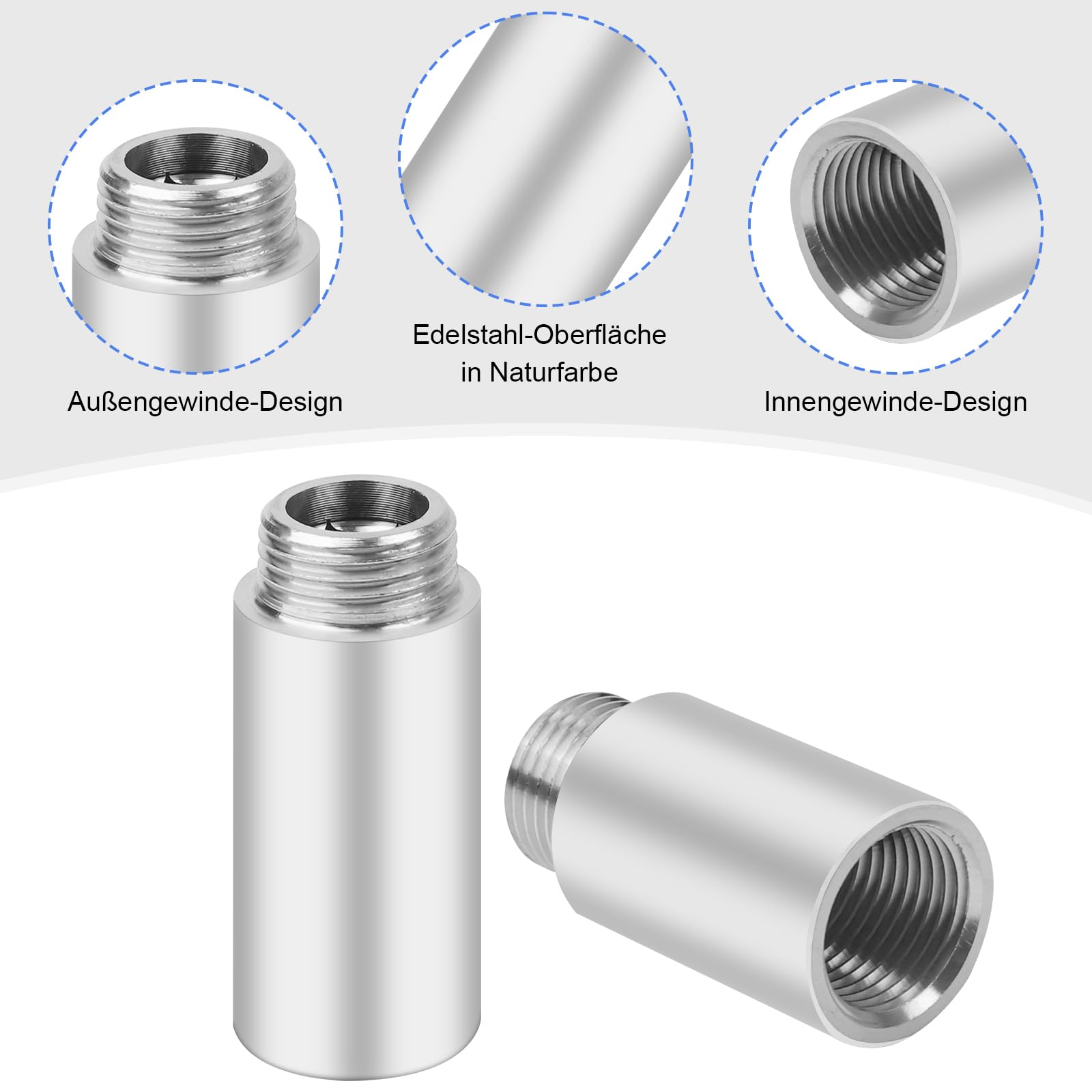 2 extensiones de grifo de 1/2 pulgadas de 80 mm de acero inoxidable, extensión de cabezal de ducha, extensión de conexión de agua para grifos, válvulas angulares y cabezales de ducha