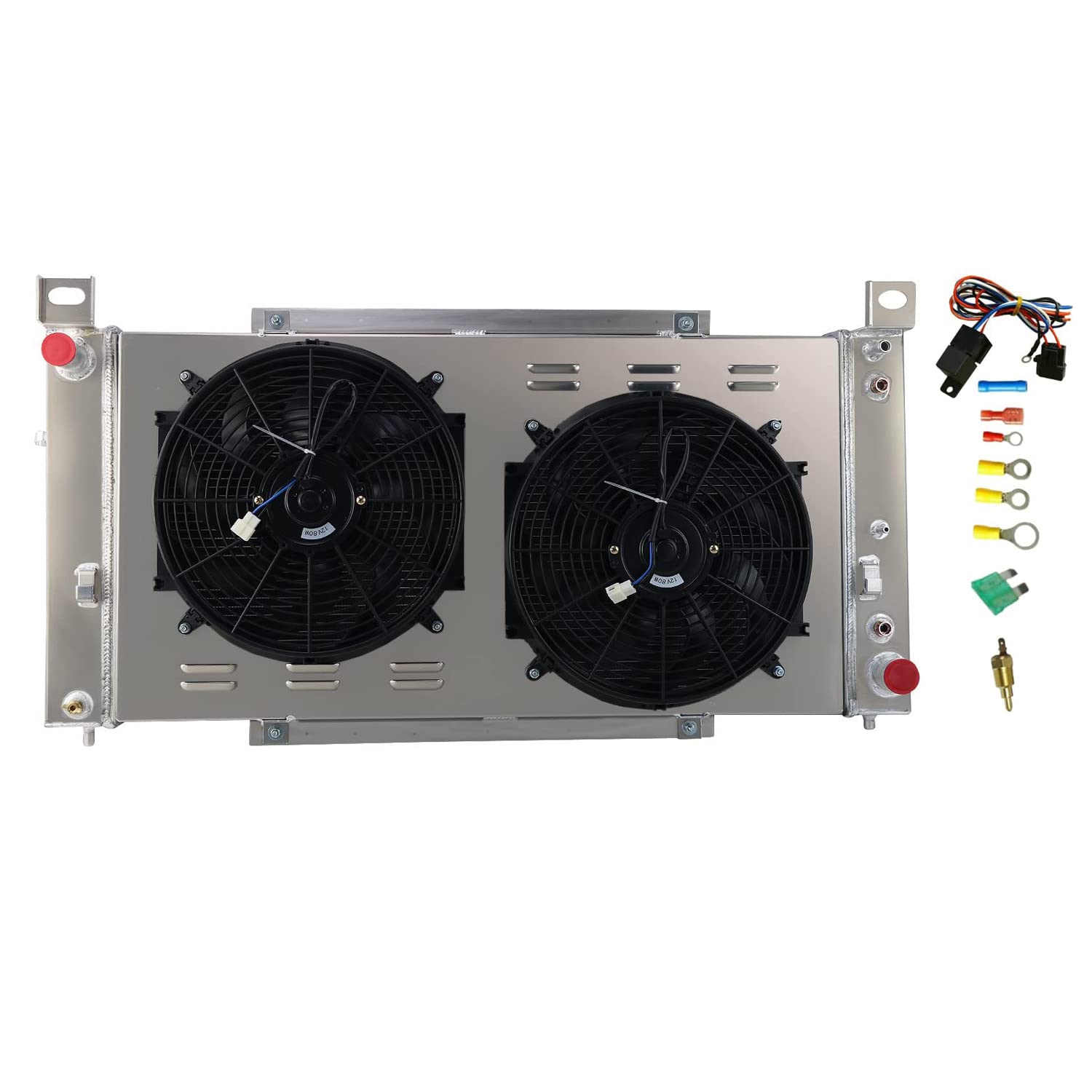 34 Inch 4 Row Aluminum Radiators for 1999-2014 Cadillac Escalade, Chevy Sonora Tahoe Avalanche Cheyenne Suburban Silverado 1500 2500 3500, GMC Yukon XL, Radiator Electric Fan Shroud Kit