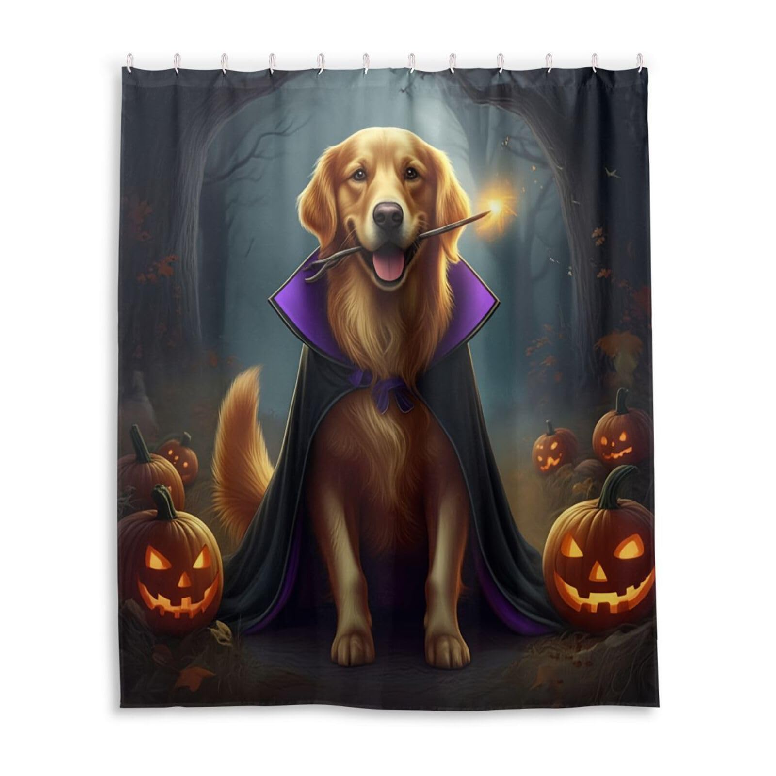 DUOBU Halloween Dog Shower Curtain Washable Waterproof Fabric Bath Curtain 60x72Inch Shower Curtains with Hooks for Bathroom Decor