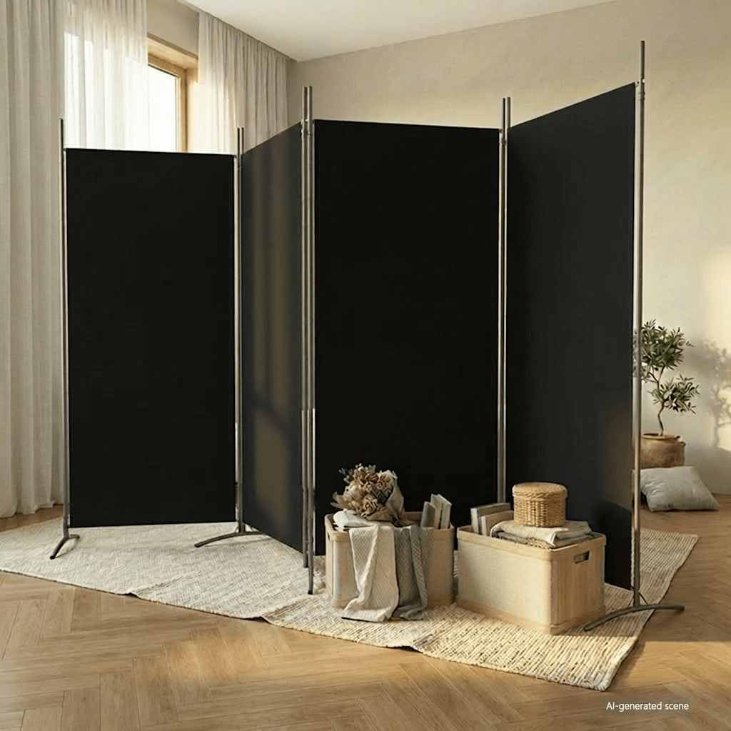 Paravent pliable noir 346x180 cm, cloison de séparation au sol stable