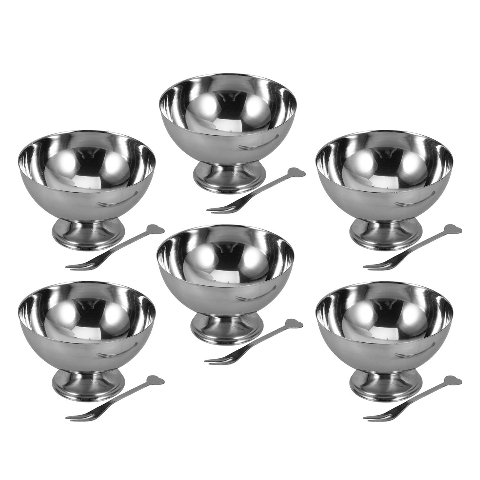 Edelstahl Dessertbecher 6 Stück 300ml, Silber, mit Löffeln