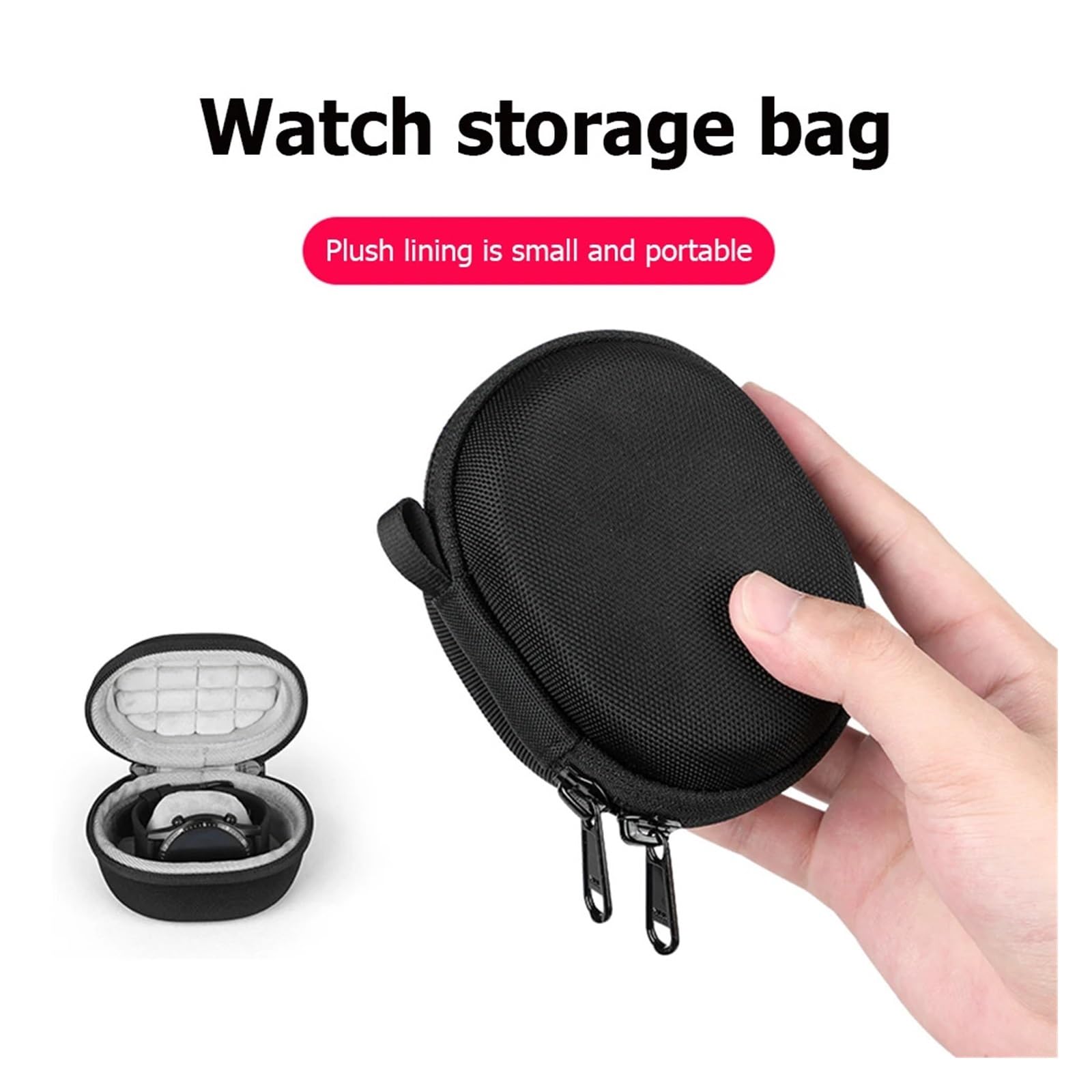 Uhren-Aufbewahrungstasche, Einzeluhr, Reise-Tragetasche, Reißverschluss, Aufbewahrungstasche für Smart-Cover, wasserdicht, tragbare Box (schwarz)
