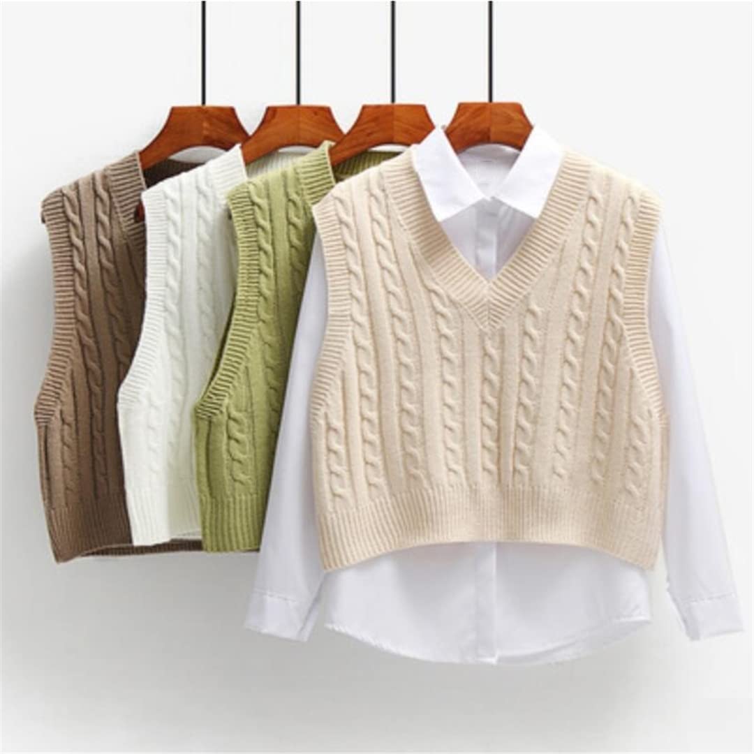 Alloaone Pull court en tricot sans manches pour femme - Col en V