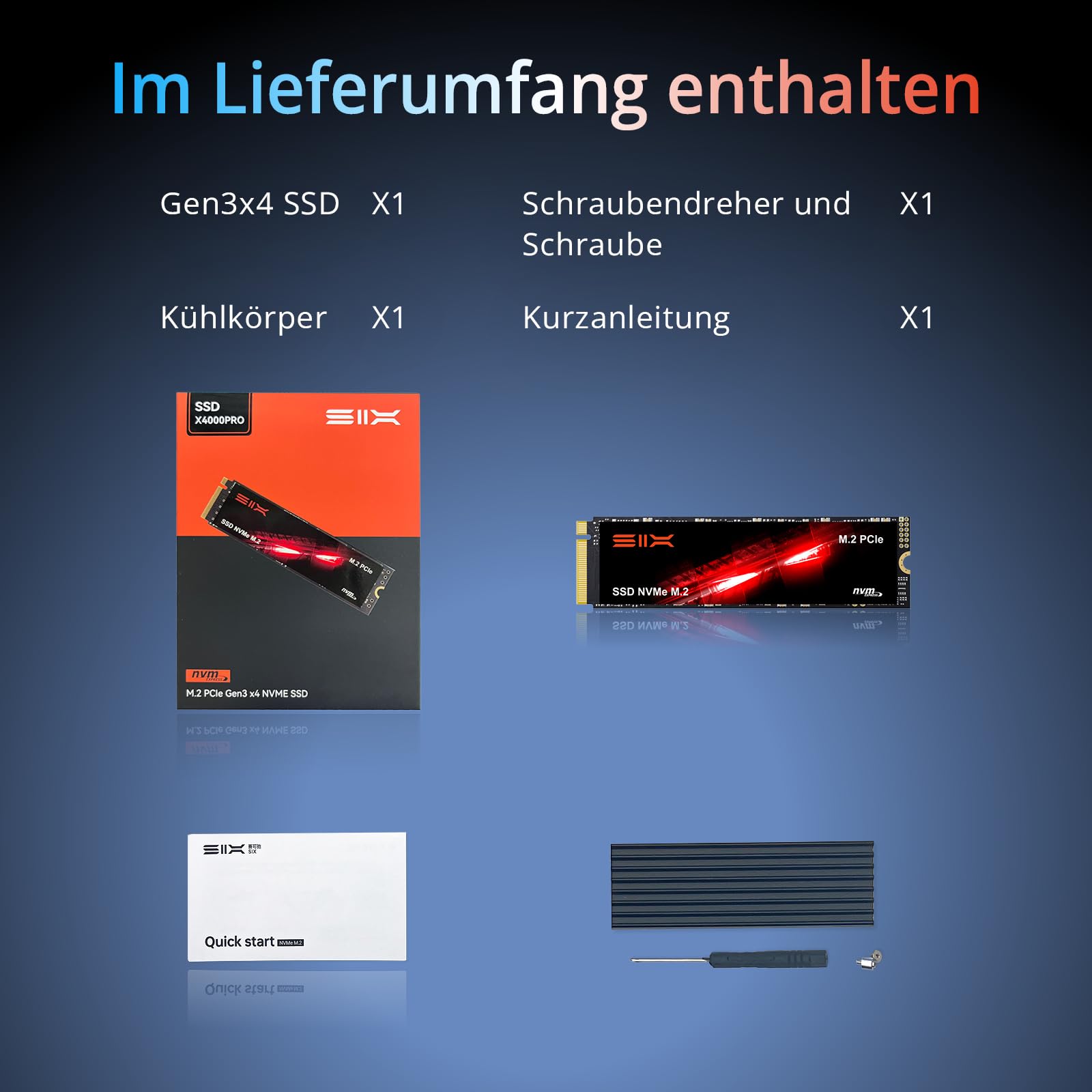 SIX X4000 PRO 256G M.2 SSD PCIe Gen3x4 NVME SSD Interne Solid-State-Laufwerk - bis zu 3.100MB/s Lesen, 1.200MB/s Schreiben