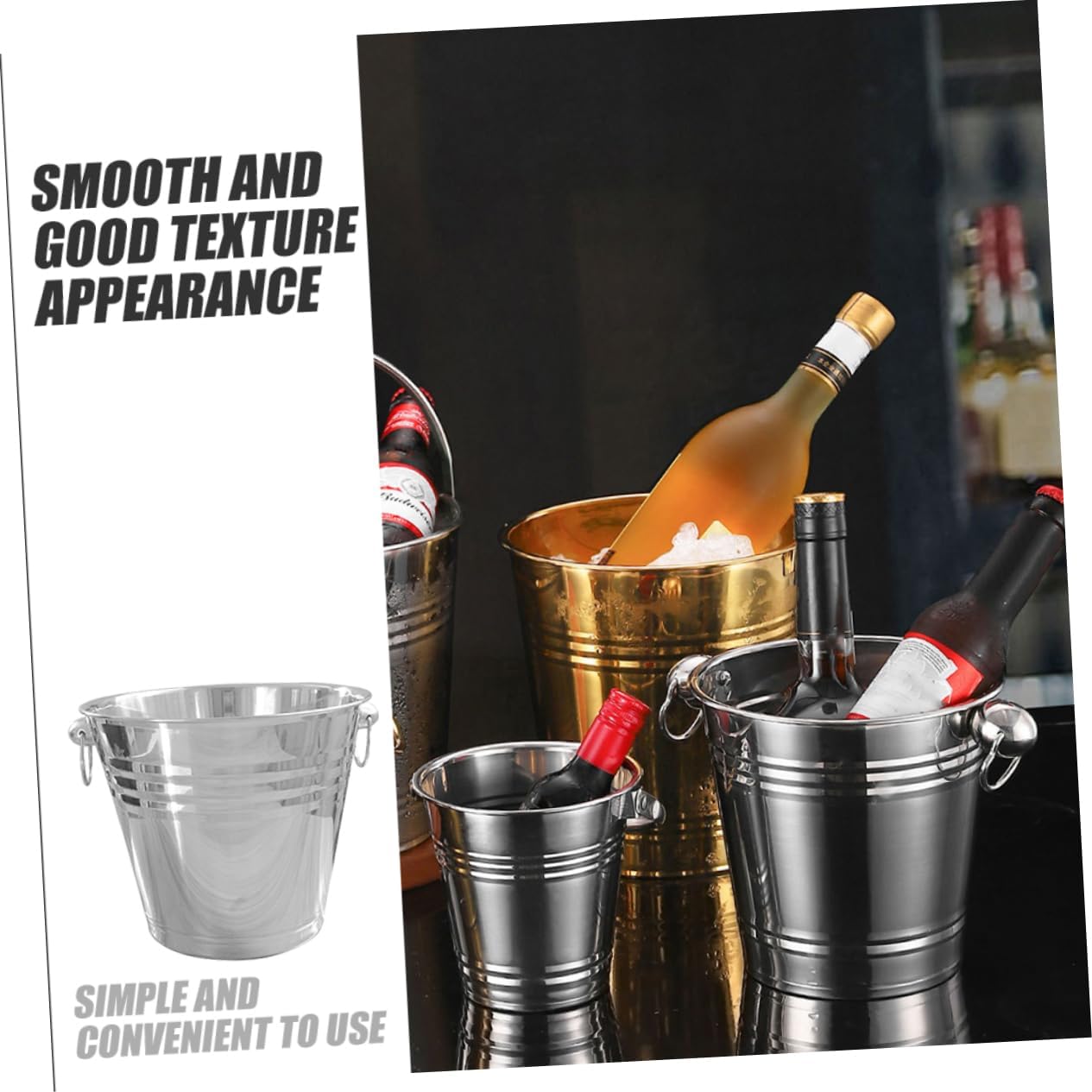 SILVER Beer Bottle Bucket Ice Beer Bucket Bar Supply Stainless Steel Ice Cube Container Party Wine Holder