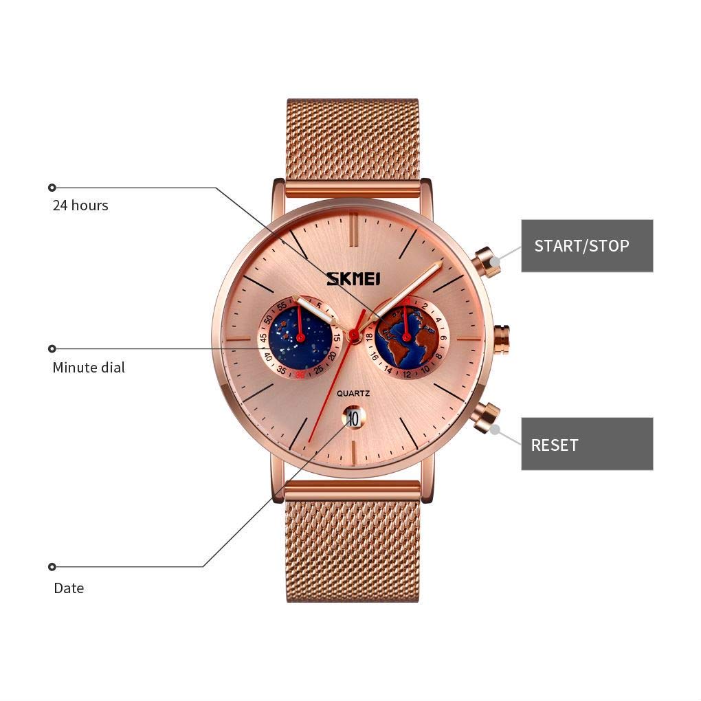 MASTOP Reloj de pulsera de cuarzo para hombre, de moda, de negocios, de marca, cronómetro, puntero luminoso, impermeable, visualización de fecha, reloj de malla para hombre