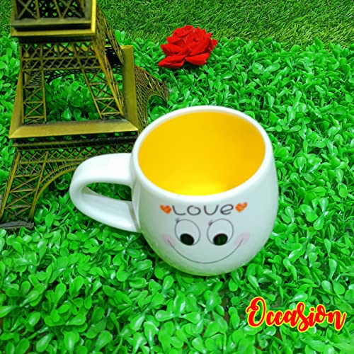 Image of Occasion White Emoji Smily Happy Ceramic Milk /Coffee /Tea /Juice Mug -250ML (Love Emoji White Mug)