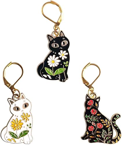 3 marcadores de punto extraíbles de ganchillo con diseño de gato de flores para tejer y hacer ganchillo bonitos dijes de metal gran proveedor de