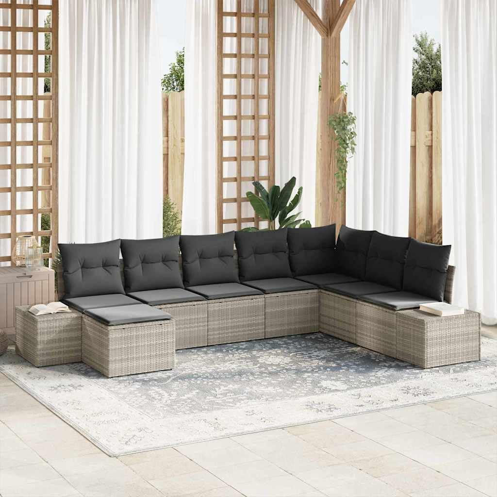 Set di 8 divani da giardino modulari in polyrattan con cuscini