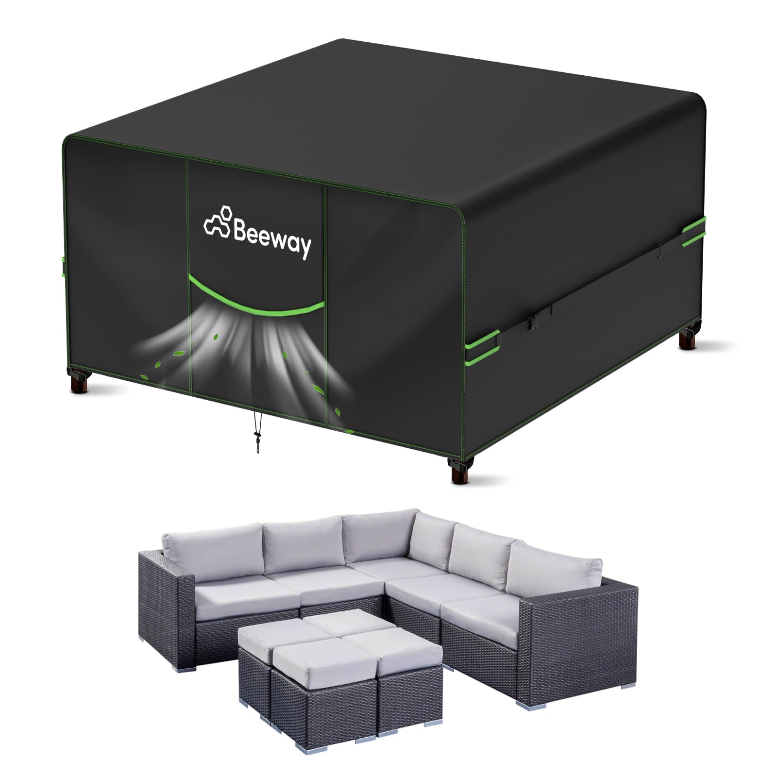 BEEWAY Garden Furniture Cover With Air Vent, Waterproof Patio Rattan Sofa Table Chair Set Cover - 420D Oxford Fabric, Windproof - 250x250x92cm โ image 1