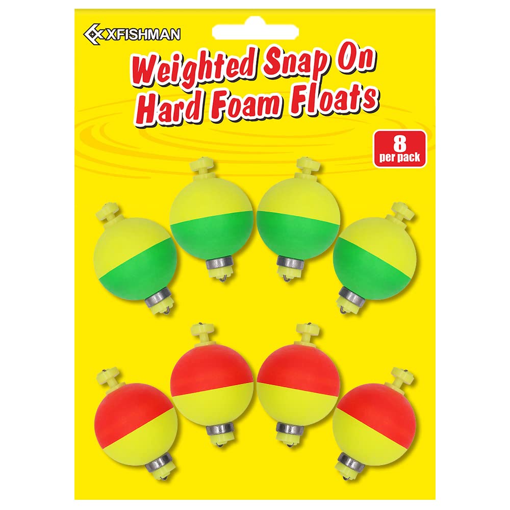 XFISHMAN Weighted-Bobbers-for-Fishing-Floats-Bouy Slip Bobber Fishing Corks Kit Crappie Bluegills Panfish Catfish Hand Made Foam Float 1 Inch 2 in 8-12 Pack