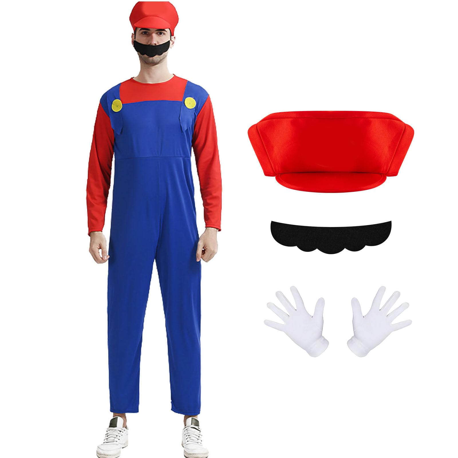 Kitimi Disfraz para Niños Adultos, Disfraz de Supercon Traje, Gorra y Barba, Disfraz de Carnaval de Halloween para Niños