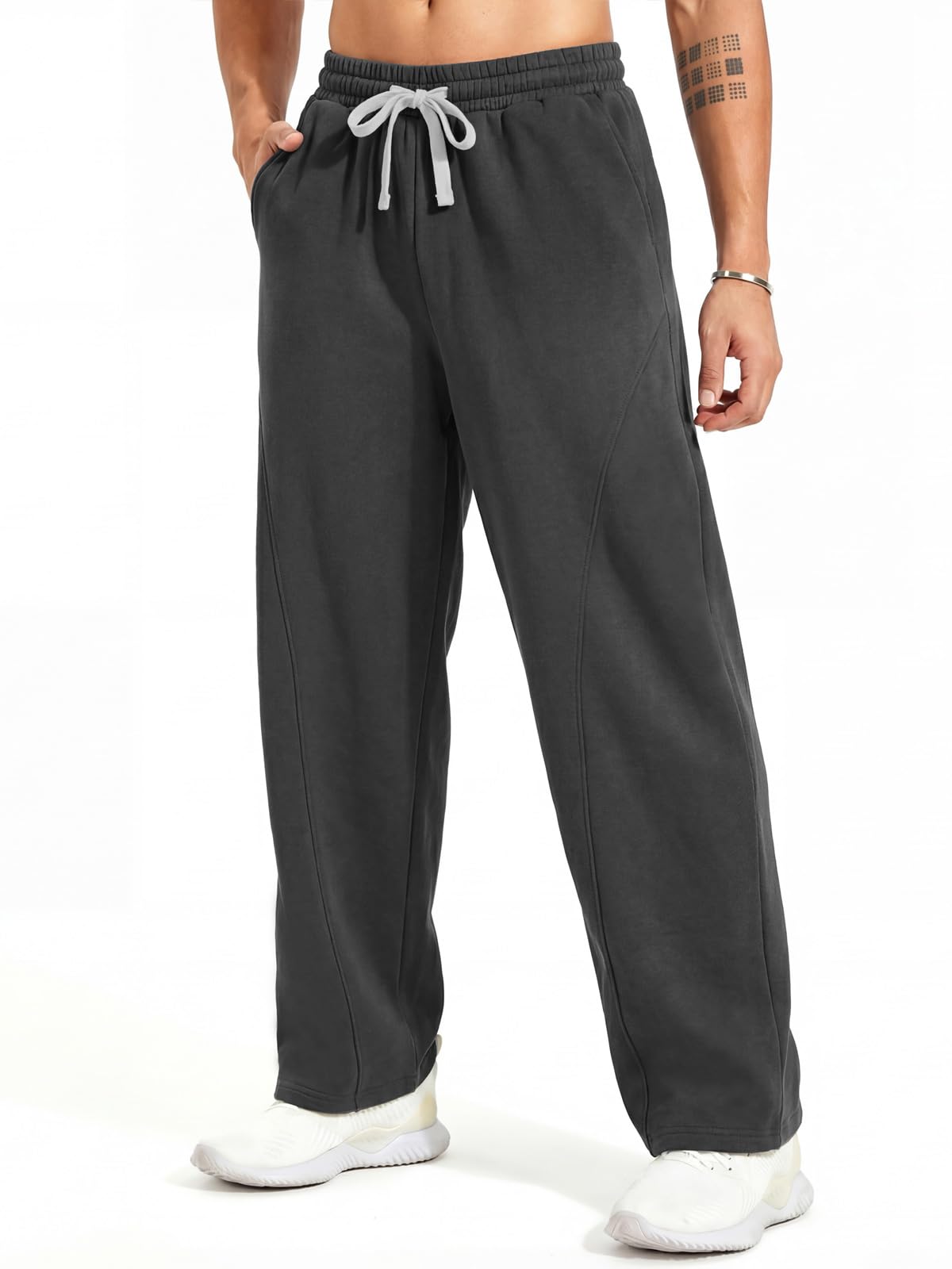 ZUY Mens Baggy Fleece Sweatpants Cotton Lounge Open Bottom Athletic Pants Straight Leg Drawstring with Pockets