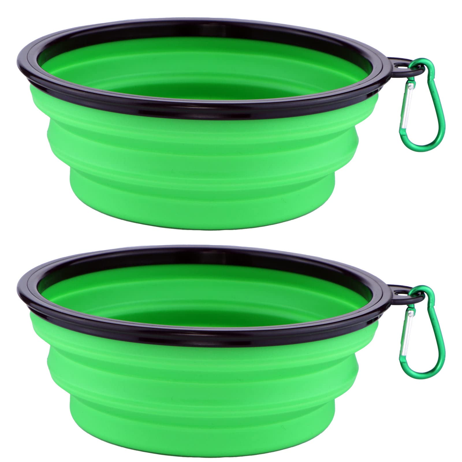 2pcs Collapsible Dog Bowls for Travel 1000ml - Dogs Water Bowl Silicone Food Bowls Foldable Expandable Puppy Dog Cat Pet Bowl with Carabiner (Green)