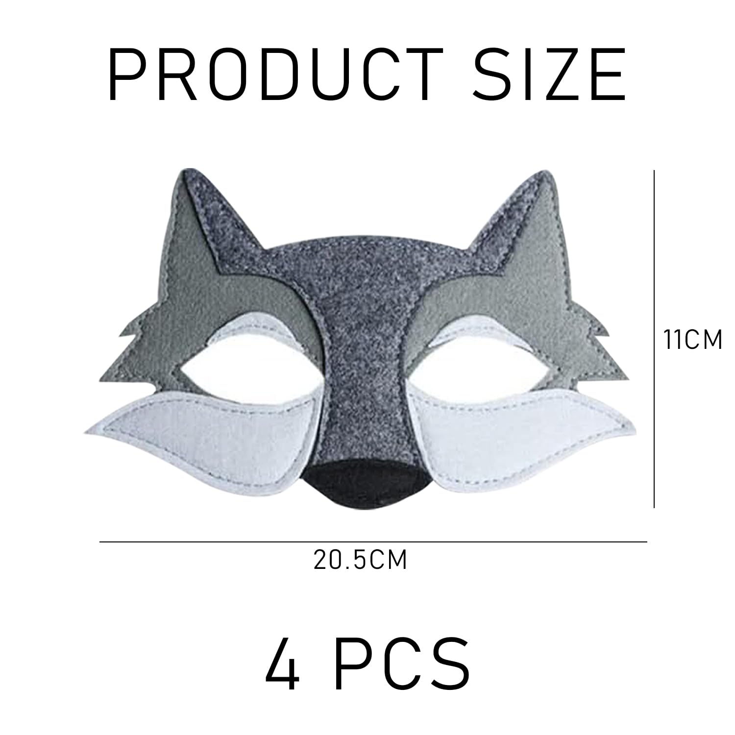 BEIBXHQQ 4 Pieces Gray Wolf Mask, Animal Mask, Gray Wolf Felt Mask, Kids Party Mask, Masquerade Mask, Half Face Wolf Mask - Image 2