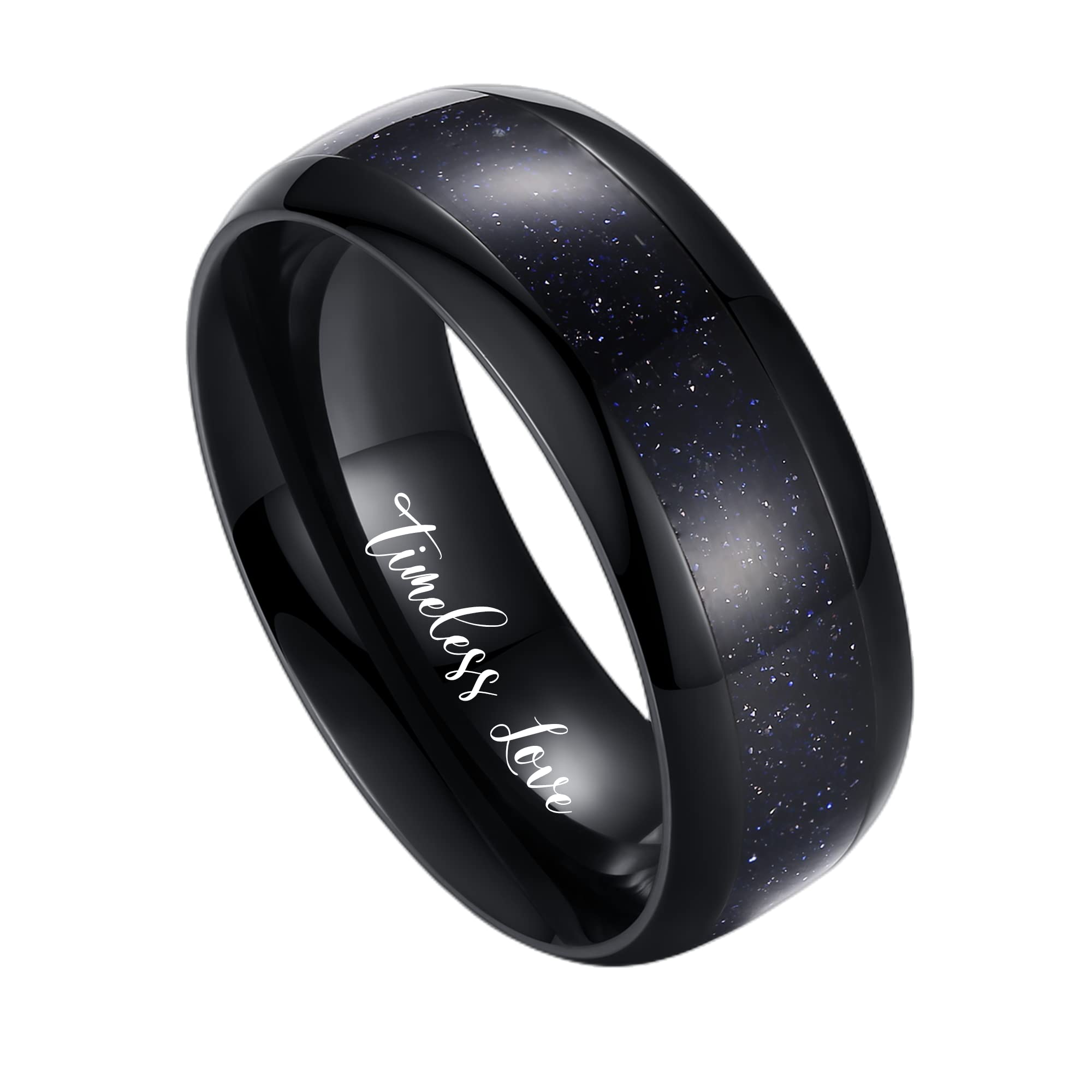 GRBBN Personalized Promise Rings for Couples, Vine Blue Sandstone Black Matching Rings, Custom Matching Couple Rings Set, His and Her Engagement Ring