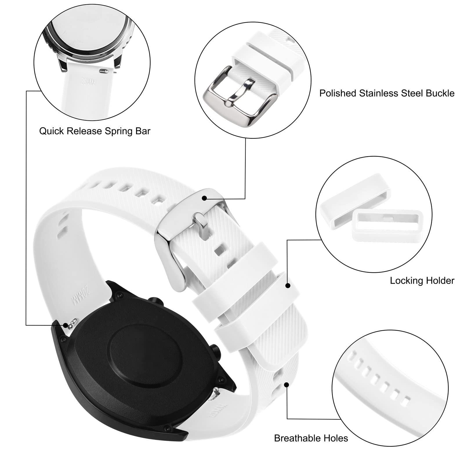 BISONSTRAP Bracelet de Montre 18mm 19mm 20mm 21mm 22mm, Bracelets de Montre en Silicone à Dégagement Rapide pour Hommes Femmes - 5