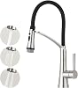 CREA Kitchen Tap With Pull Down Dual Function Sprayer, 360° Swivel Sink Mixer, Single Lever, Black Silicone Hose, Stainless Steel