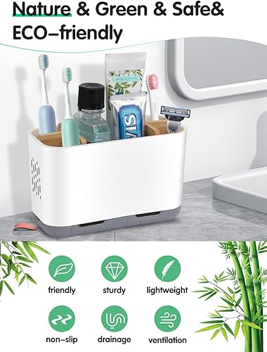 Miniatura 43 de Soporte para cepillos de dientes blanco – Portacepillos de dientes de bambú para baños, organizador de cepillos de dientes eléctrico para niños