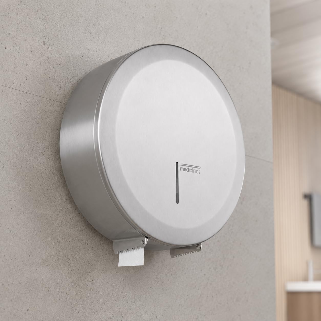 Mediclinics Dispensador de Papel Higiénico Industrial para Baños Públicos, Portarrollos para Bobina, Acero Inoxidable AISI 304, Hoteles, Hospitales y Oficinas (Acero Inoxidable Satinado)