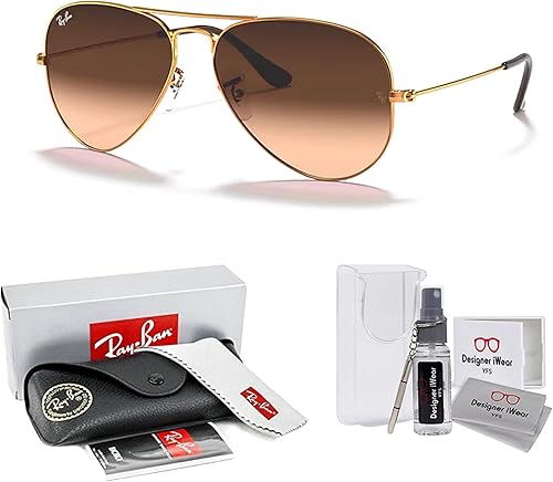 Vista 2 de Ray-Ban RB3025 - Lentes de sol de aviador de metal para hombre y mujer + paquete con kit de cuidado de gafas iWear de diseñador