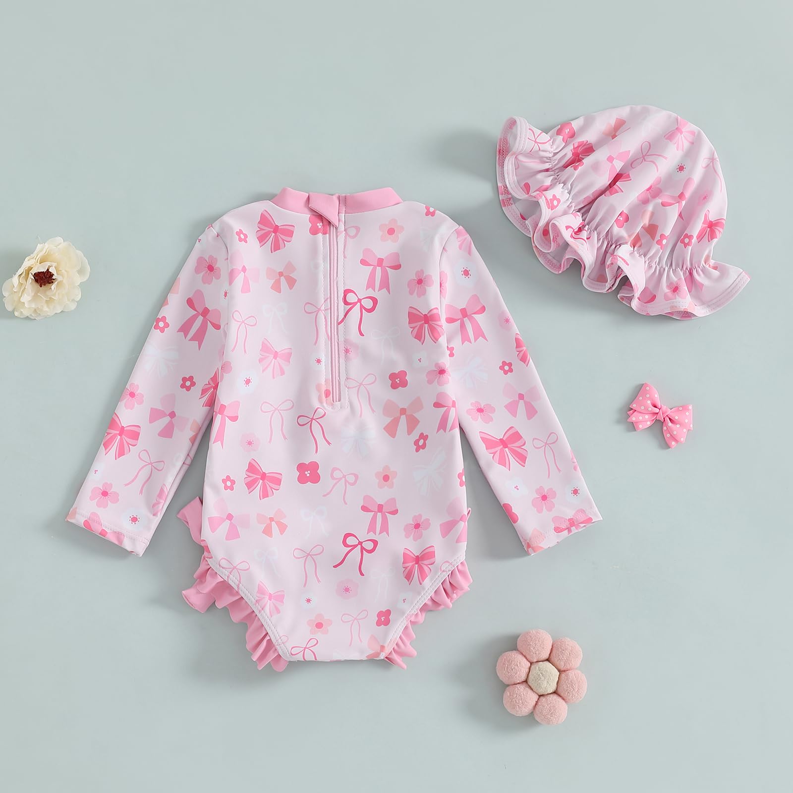 Tollder Girl Rashguard-Bademode, einteilig, langärmelig, Blumenmuster, Rüschen, Reißverschluss, Bikini, Badeanzug, Strandkleidung
