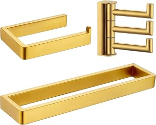 APLusee Brushed Gold 304 Stainless Steel Swivel Towel Hook, Towel Bar, Toilet Paper Holder Bundle, Wall Mount