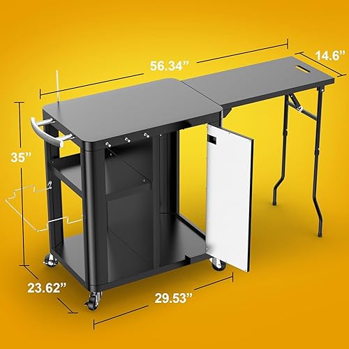 Miniatura 4 de Carrito de mesa para parrilla al aire libre de 57 x 24 x 35 pulgadas, isla de cocina al aire libre con almacenamiento y mesa grande para parrilla