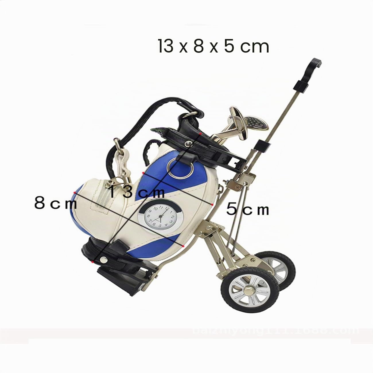 Golftasche, Stifthalter mit Uhr, Büro, Zuhause, Café, Ornament für Schreibtisch, Mini-Golf-Caddy-Wagenhalter und 3-teiliges Aluminiumstifte, Golf-Geschenk-Set, Golf-Geschenk für Männer und Frauen
