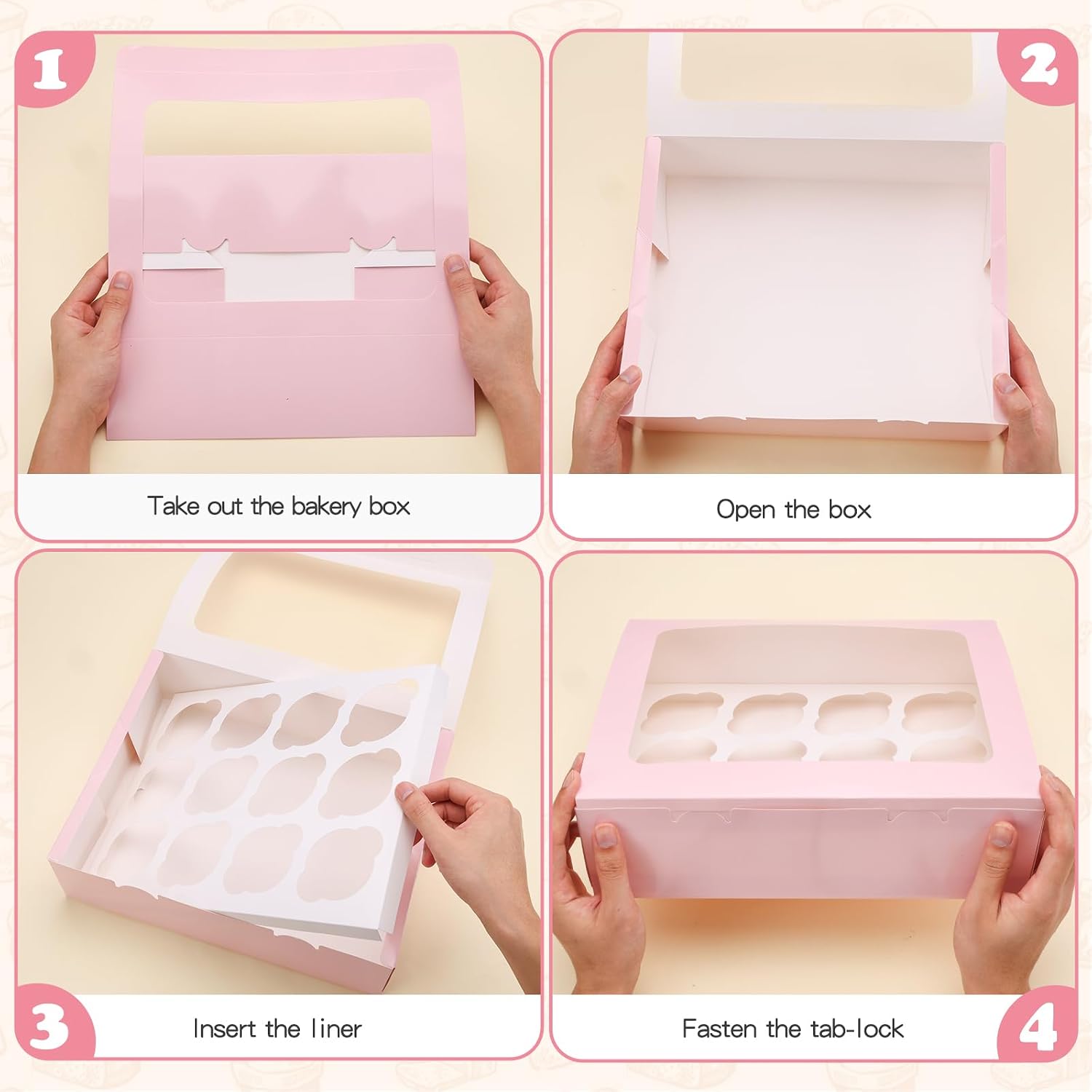 Moretoes 7PCS Pink Cupcake Boxes with Window(12 Count Cupcake Containers) image 3