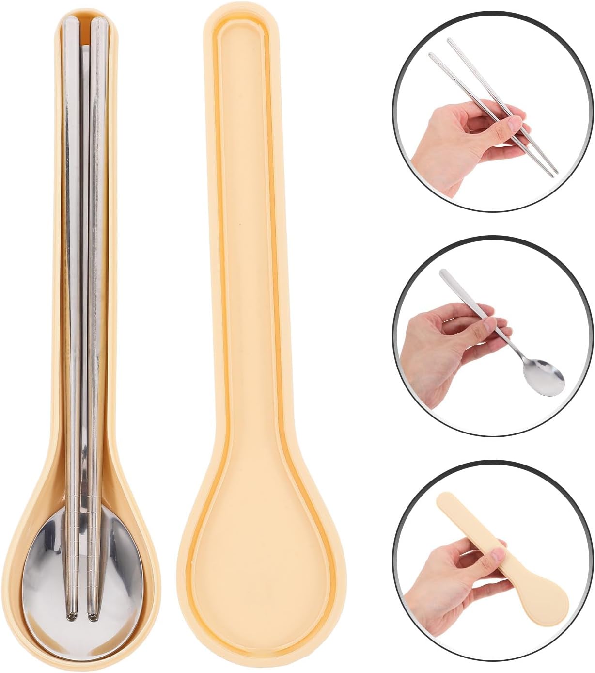 Toddmomy Portable Stainless Steel Utensil Set with Spoon and Chopsticks, Reusable Camp Silverware for Outdoor Picnic and Student Lunch, Lightweight Metal Flatware with Carrying Case