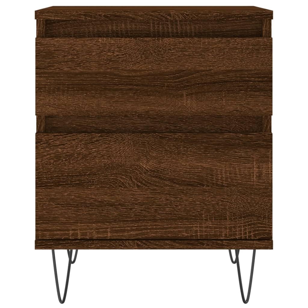 Nachttische 2er-Set Braun Eichen-Optik Holzwerkstoff 40x35x50 cm | Stilvolle Beistelltische fürs Schlafzimmer mit Schublade, Tür und robusten Metallbeinen im Doppelpack.