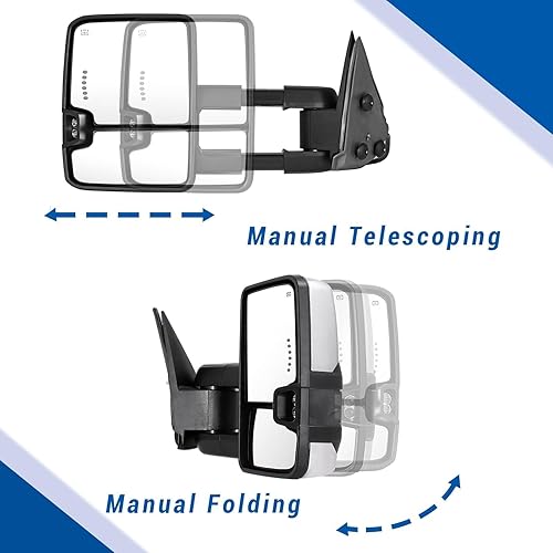 Miniatura 6 de PZ Espejos de remolque compatibles con Chevy Silverado GMC Sierra 1999-2002 1500 2500 HD 3500 Chrome Power Heated LED Flecha Luz de Flecha Ahumada