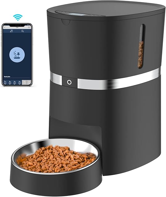 Automatic Cat Feeder - 2.4G Automatic Pet Feeder WiFi Enabled Smart Pet Dry Food Dispenser with APP Control for Cats and Dogs, 1-6 Meals per Day-Timer Programmable, 10S Voice Recorder (Black)