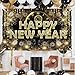 HAPPY NEW YEAR Hanging Extra Large Fabric Sign Poster Black Background Banner with Firework Pattern for New year Party Decorations