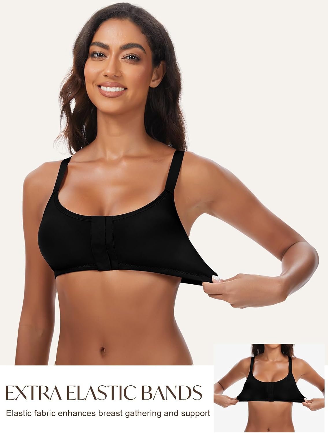 Post Surgical Bras Front Closure Compression Surgery Bra Mastectomy Wirefree Bras with Removable Breast Pads - Image 4