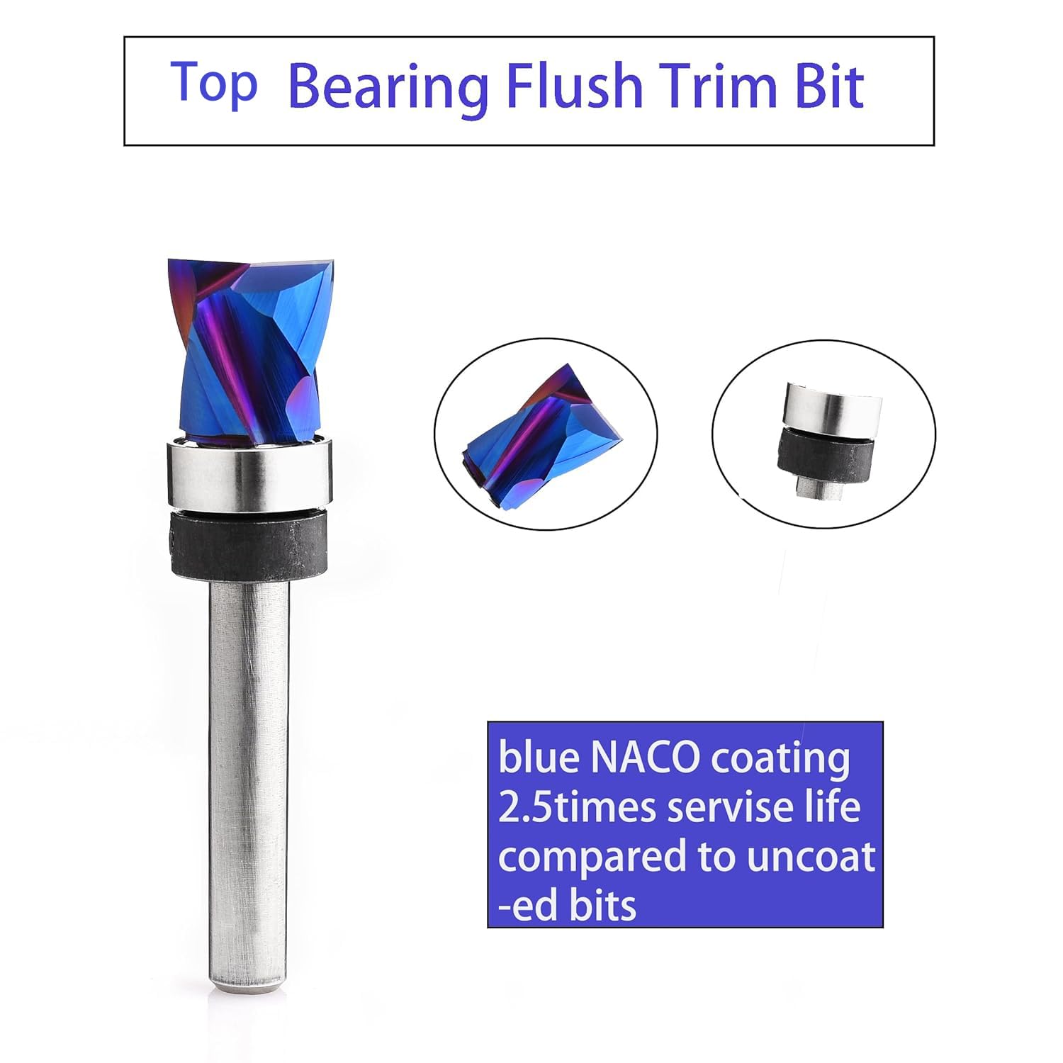 Compression Flush Trim Router Bits Top Bearing CNC Solid Carbide 1/4 shank1/2“Cutting Diameter2-1/4” Overall Length Pattern Template Woodworking Tool CFB456