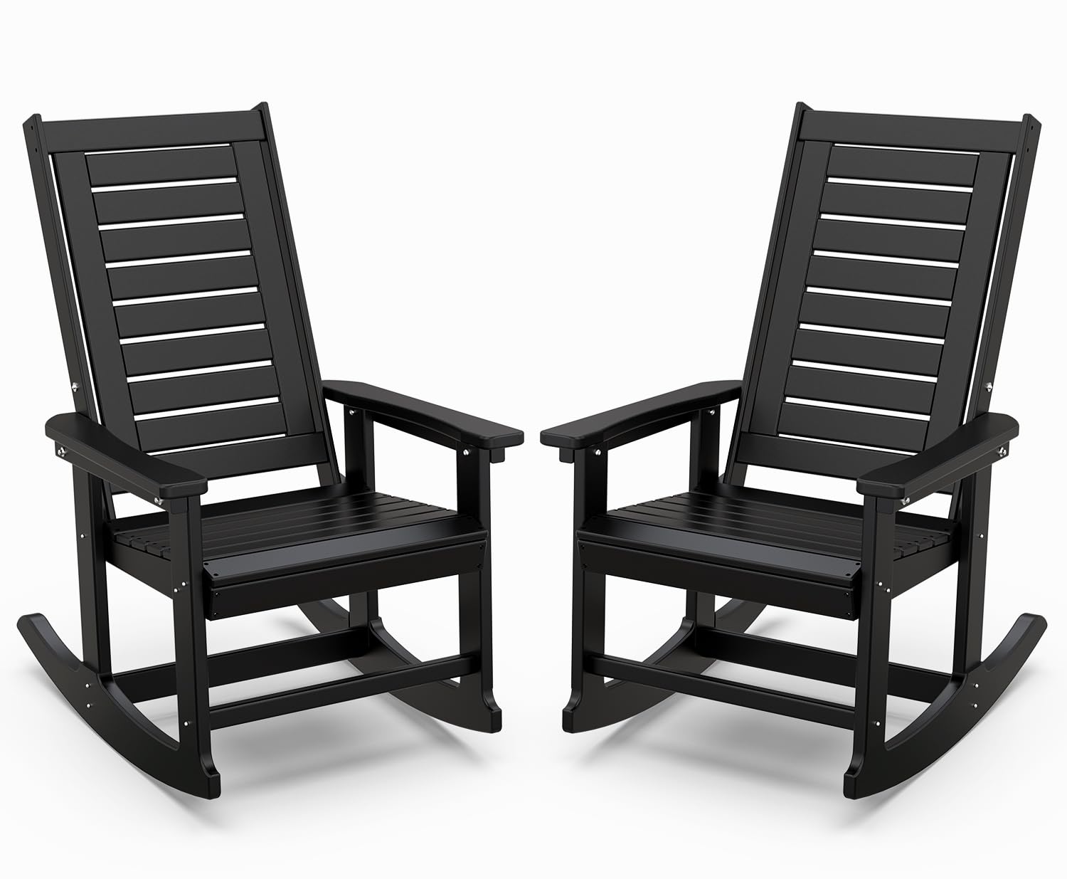 IVY&LANE Outdoor Rocking Chairs Set of 2 | HDPE Plastic | Porch-Rockers | All-Weather | Black | High Back | Wide Seat | Oversized Patio Rocker for