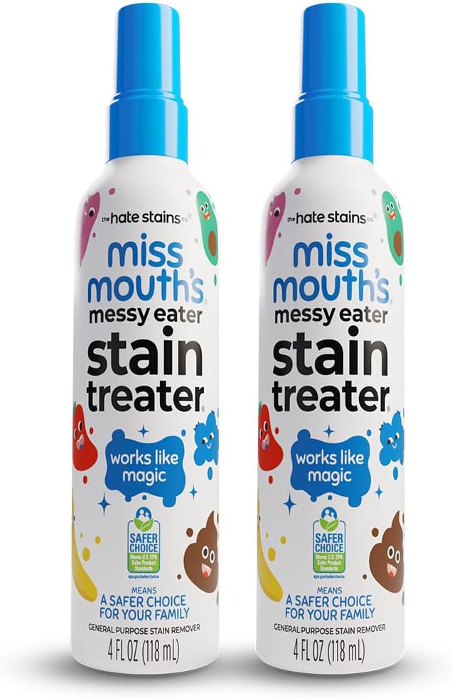 Miss Mouth's Messy Eater Stain Treater Spray - 4oz 2 Pack Stain Remover - Newborn & Baby Essentials - No Dry Cleaning Food, Grease, Coffee Off Laundry, Underwear, Fabric Miss Mouth's Messy Eater Stain Treater Spray - 4oz 2 Pack Stain Remover - Newborn & Baby Essentials - No Dry Cleaning Food, Grease, Coffee Off Laundry, Underwear, Fabric