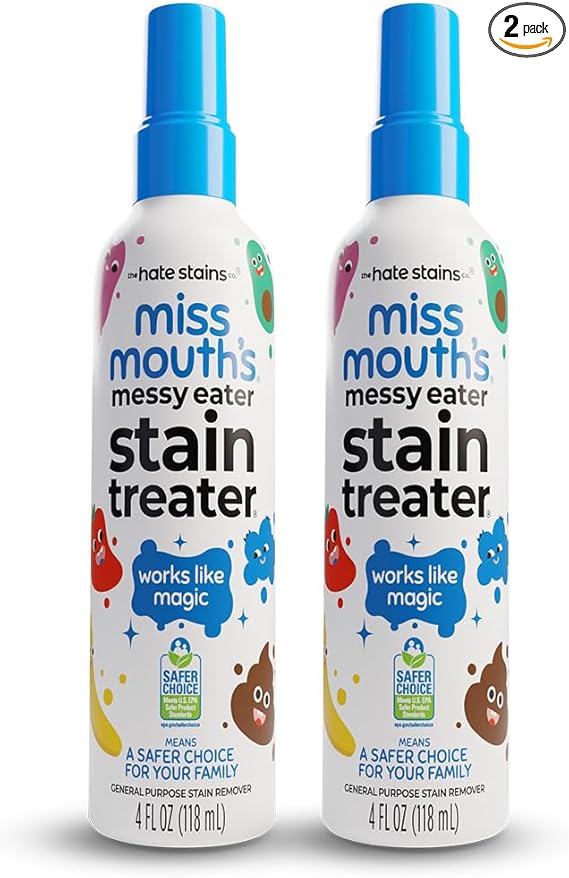 Miss Mouth's Messy Eater Stain Treater Spray - 4oz 2 Pack Stain Remover - Newborn & Baby Essentials - No Dry Cleaning Food, Grease, Coffee Off Laundry, Underwear, Fabric Miss Mouth's Messy Eater Stain Treater Spray - 4oz 2 Pack Stain Remover - Newborn & Baby Essentials - No Dry Cleaning Food, Grease, Coffee Off Laundry, Underwear, Fabric
