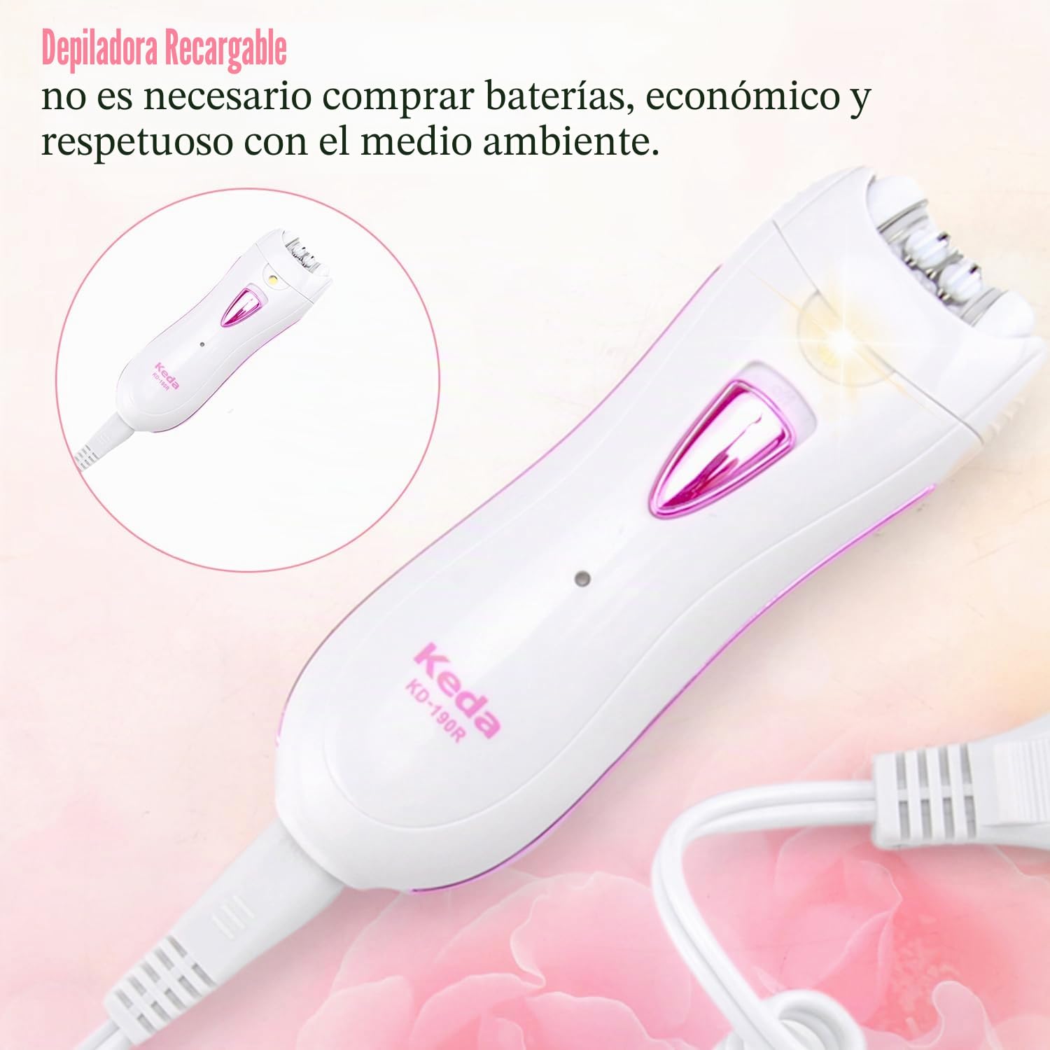 Depiladora, Depiladora Facial Para Mujer Depiladora Para Mujer Cara Depiladora Inalámbrica Para Vello Facial Con Luz LED Portátil Recargable Depiladora De Vello Facial Para Cara Bikini (USB charging)