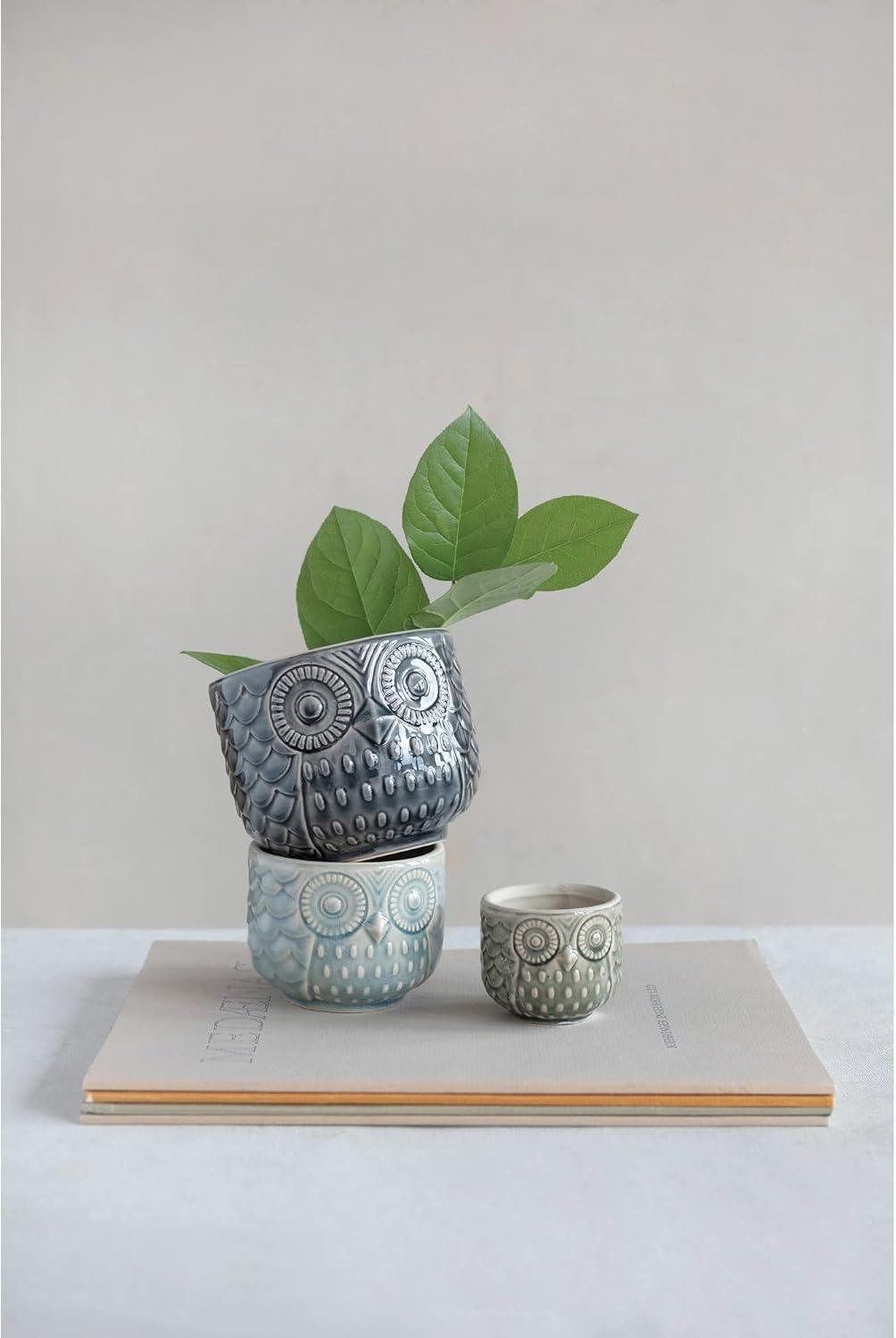 Decorative Stoneware Owl Containers