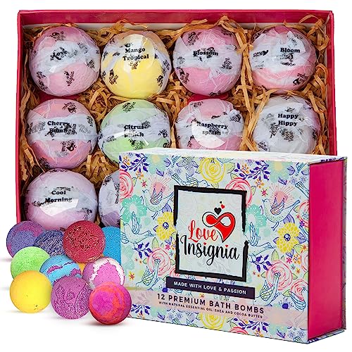 Love Insignia Bath Bombs For Women Relaxing – 12 Pcs Natural Bath Bomb Gift Set With Shea Butter & Essential Oils Gives Spa-Like Experience With Instant Fizzing, Relaxing Bath Bomb Sets For Women Gift #TOP12