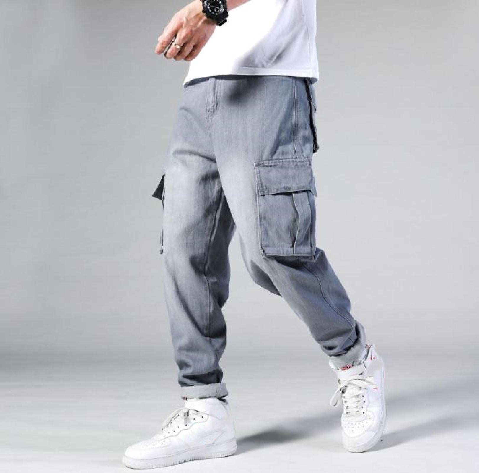 Jeans Herren Jeanshosen Hose Freizeithose Hip Hop Herren Jeans Baggy Skateboard Hose Hiphop Lose Herren Jungen Multi-Pocket Denim Rap Hose Herren Four Seasons Plus Size