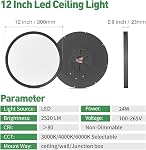 6PK 12 Inch LED Flush Mount Ceiling Light,24W, 2520LM, 3000K/4000K/6000K CCT Selectable,Ultra Thin 0.98" Black LED Ceiling Light, Surface Mount Ceiling Light Fixture for Bedroom, Kitchen, Living Room