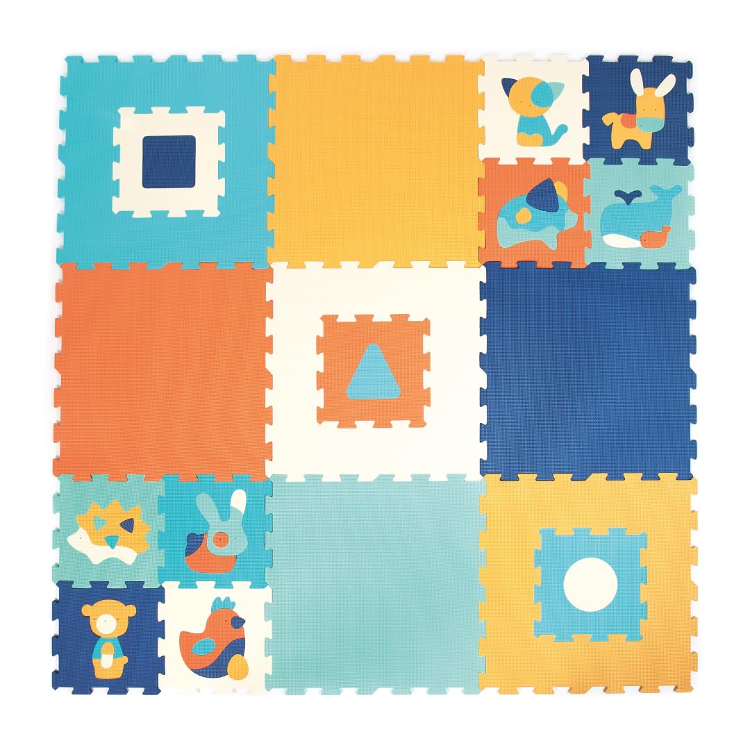 LUDI – Losas Gruesas de Espuma – Alfombra Gigante para bebé – Puzzle con Motivos geométricos y Animales – a Partir de 10 Meses